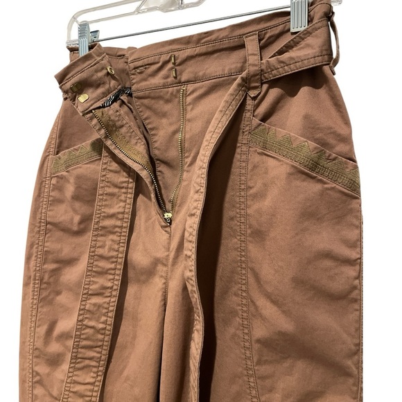 Anthropologie Ellie Embroidered Cotton Utility Pants with Belt 2 Tan - Picture 8 of 16